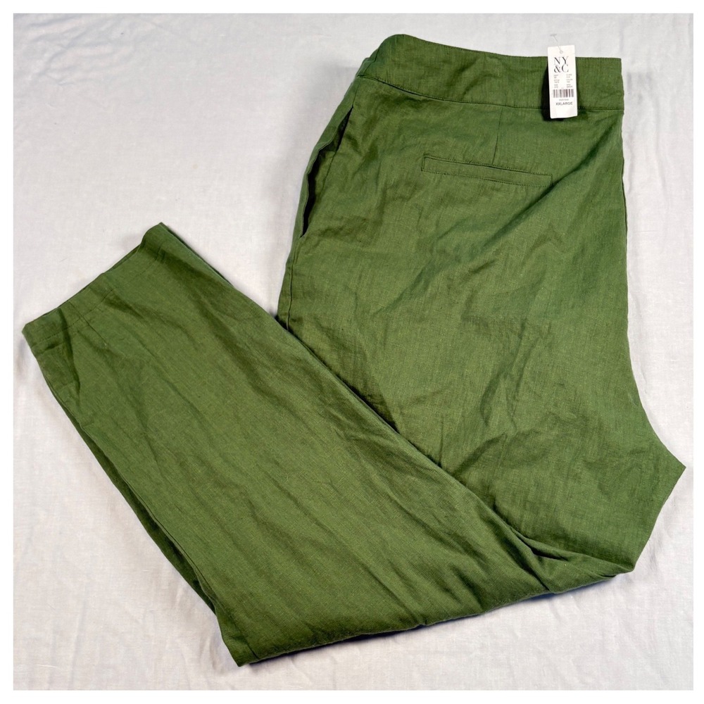 NY&C Linen Blend Pants Womens XXL Green Pleated Tapered Trousers NEW